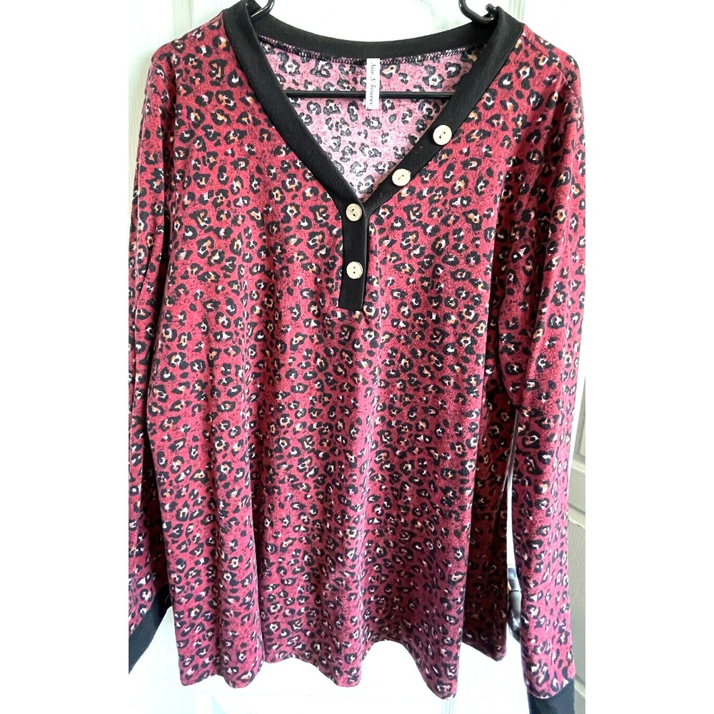 Now N Forever Womans Mauve Leopard Print with Black Outline Long Sleeve Size 2x - Picture 1 of 10